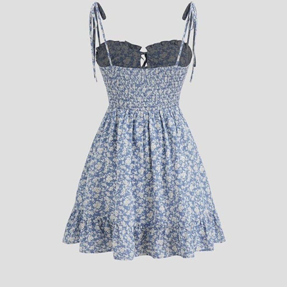 Cider | Blue Floral Ruffle-y Mini Dress | spaghetti straps | size S | NWT - Picture 7 of 7